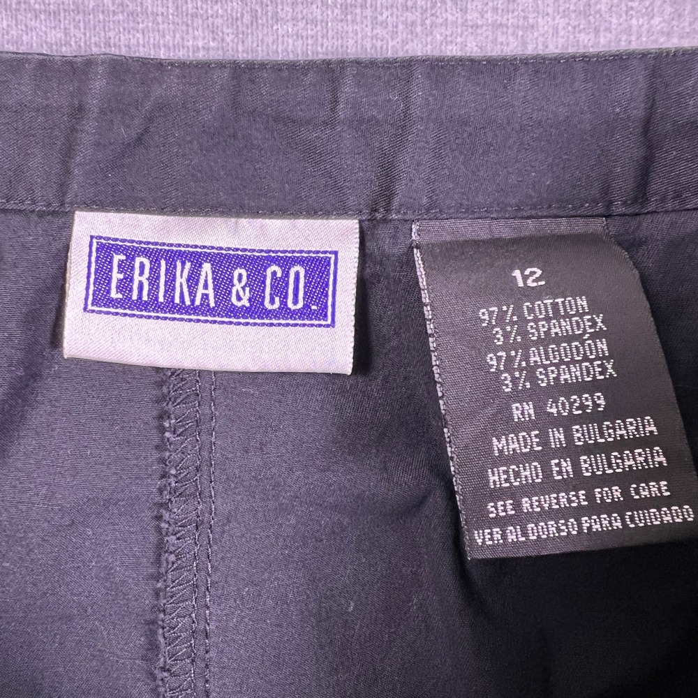 Erika & Co. Straight Leg Stretch Mid Rise Crop Pants Wmn 12 Black Cotton Spandex - Picture 3 of 10